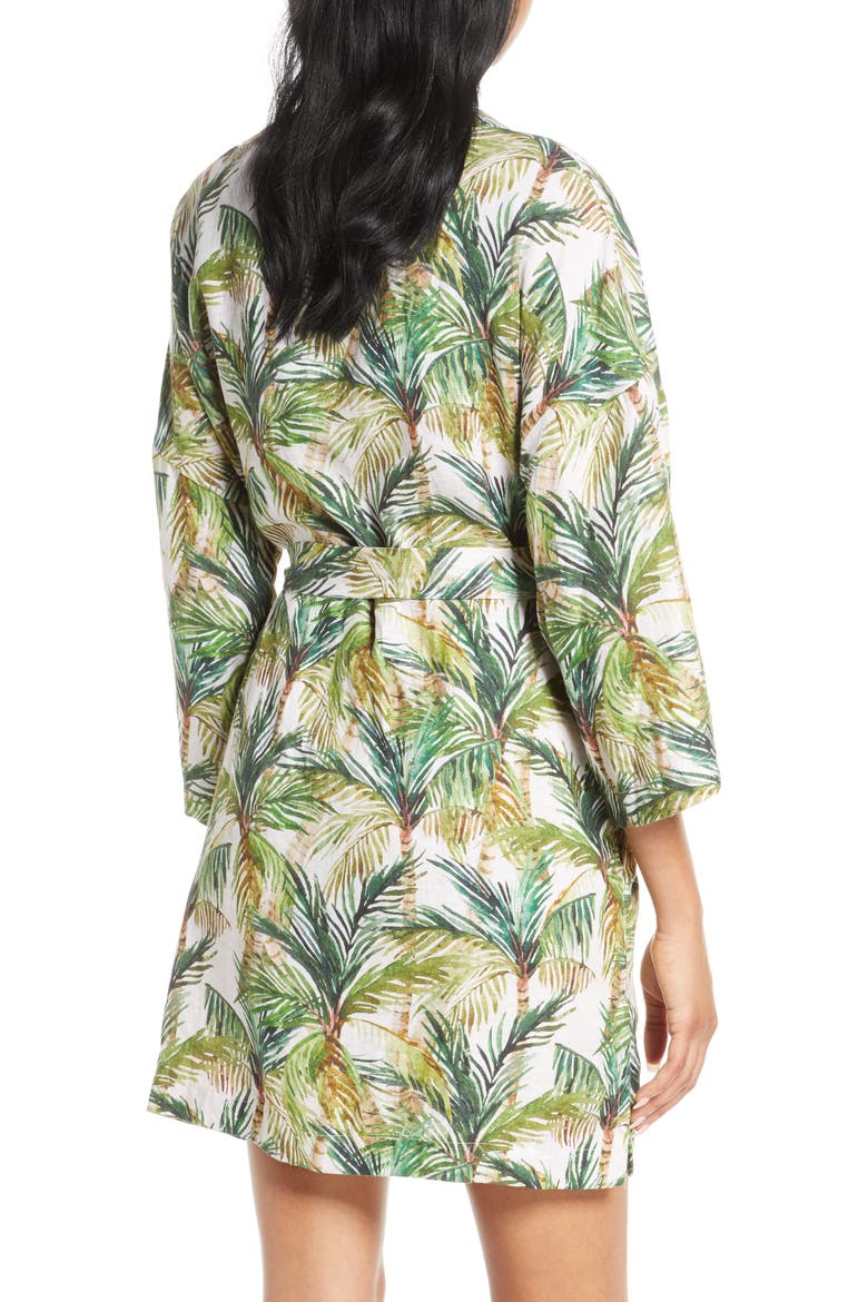 Lola Frond Print Short Robe, Alternate, color, BREEZY PALMS