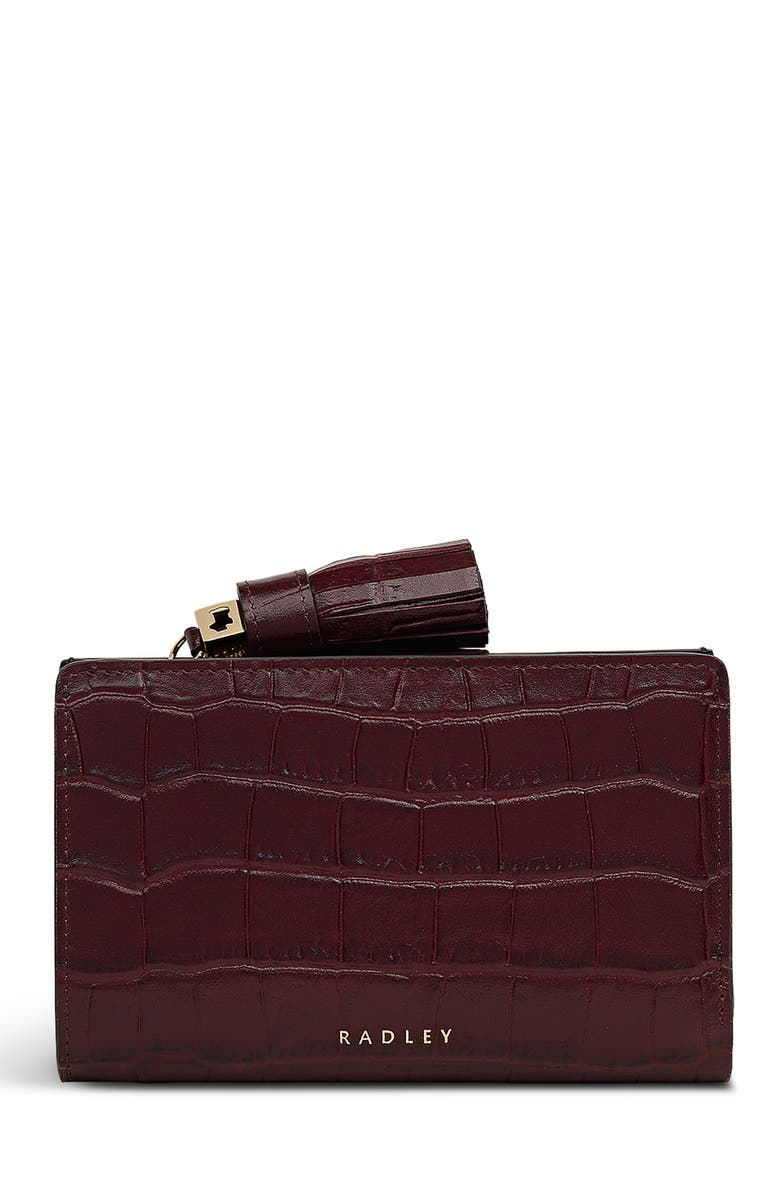 Radley Noble Alley Croc Embossed Leather Wallet, Main, color, Dark Cherry