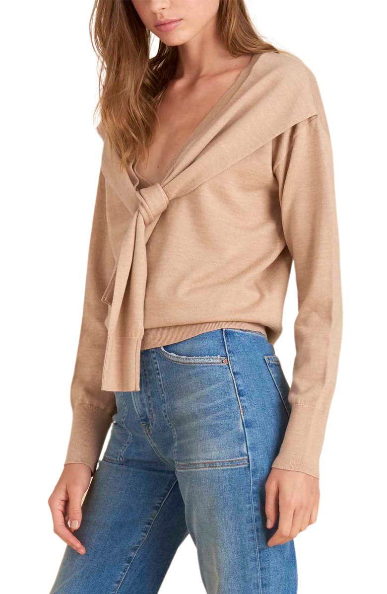 Veronica Beard Leni Stripe Tie Neck Merino Wool Sweater, Alternate, color, 