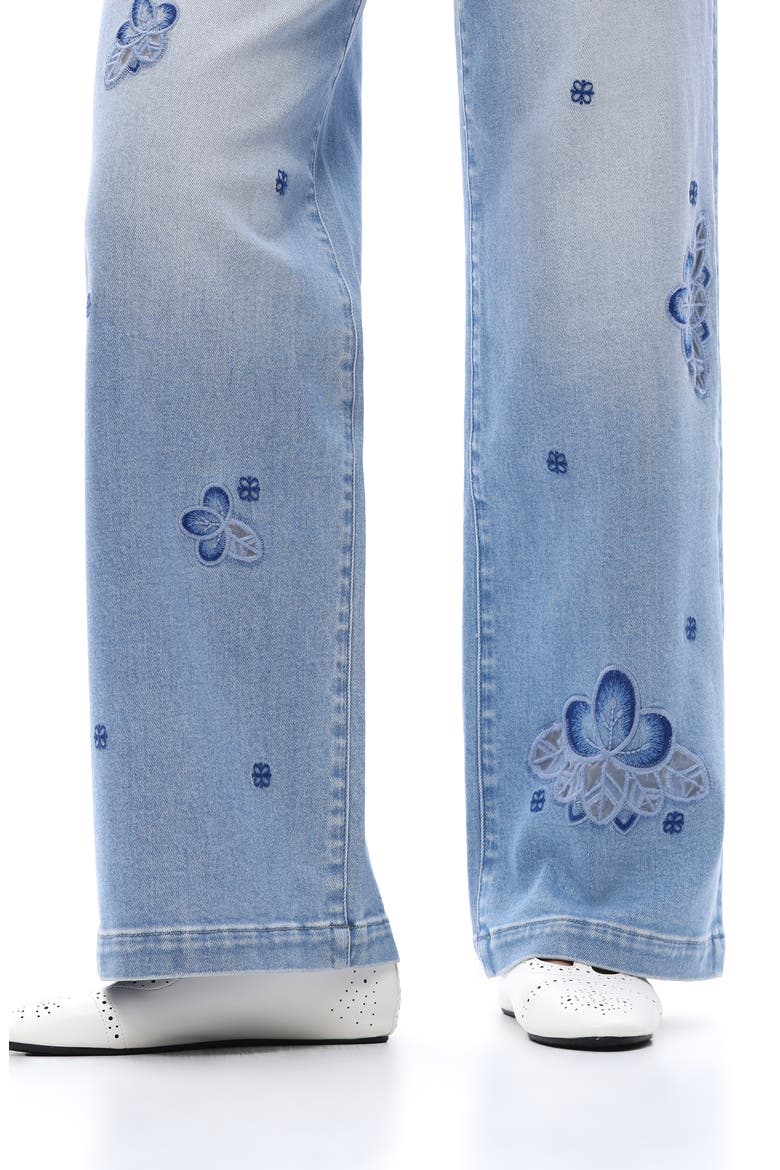 Floral Embroidered Mid Rise Wide Leg Jeans, Alternate, color, LIGHT BLUE
