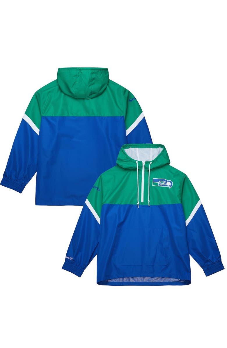 Mitchell & Ness Men's Mitchell & Ness Green/Royal Seattle Seahawks Tie Breaker Vintage Logo Lightweight Anorak Half-Zip Windbreaker, Main, color, 
