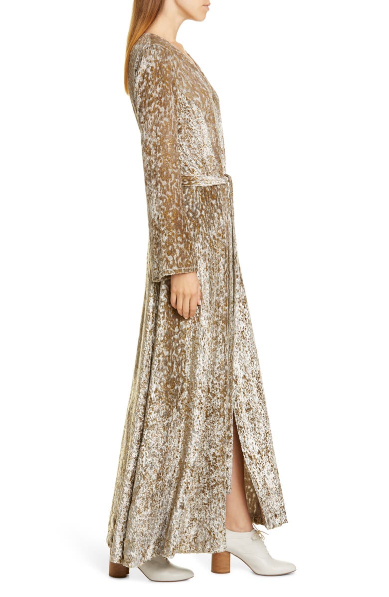 CO Belted Long Sleeve Metallic Velvet Gown, Alternate, color, 
