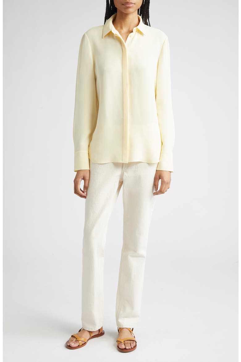 Scottie Silk Button-Up Blouse, Alternate, color, YELLOW CHALK