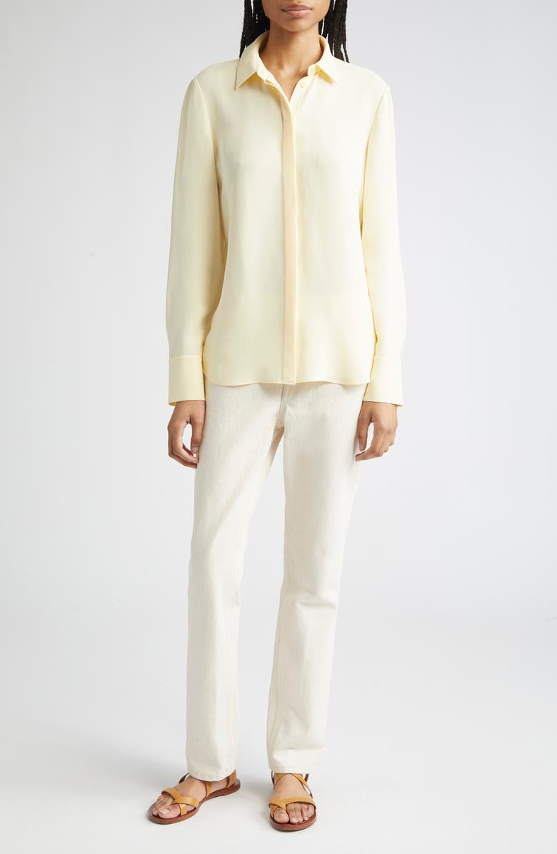 Lafayette 148 New York Scottie Silk Button-Up Blouse, Alternate, color, Yellow Chalk