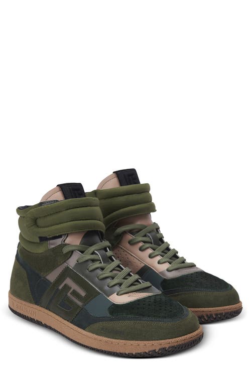 Shop Balmain Swan Mid Top Sneaker In Ubk Khaki/black