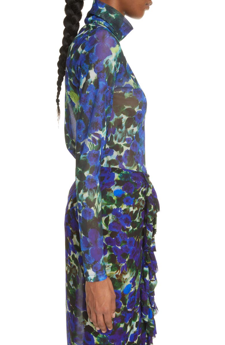 Dries Van Noten Heyser Floral Print Mesh Turtleneck, Alternate, color, 