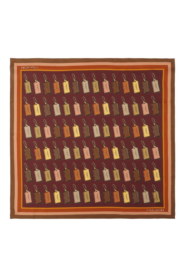 Hangtag Print Silk Square Scarf, Main, color, DARK WINE/ MULTI