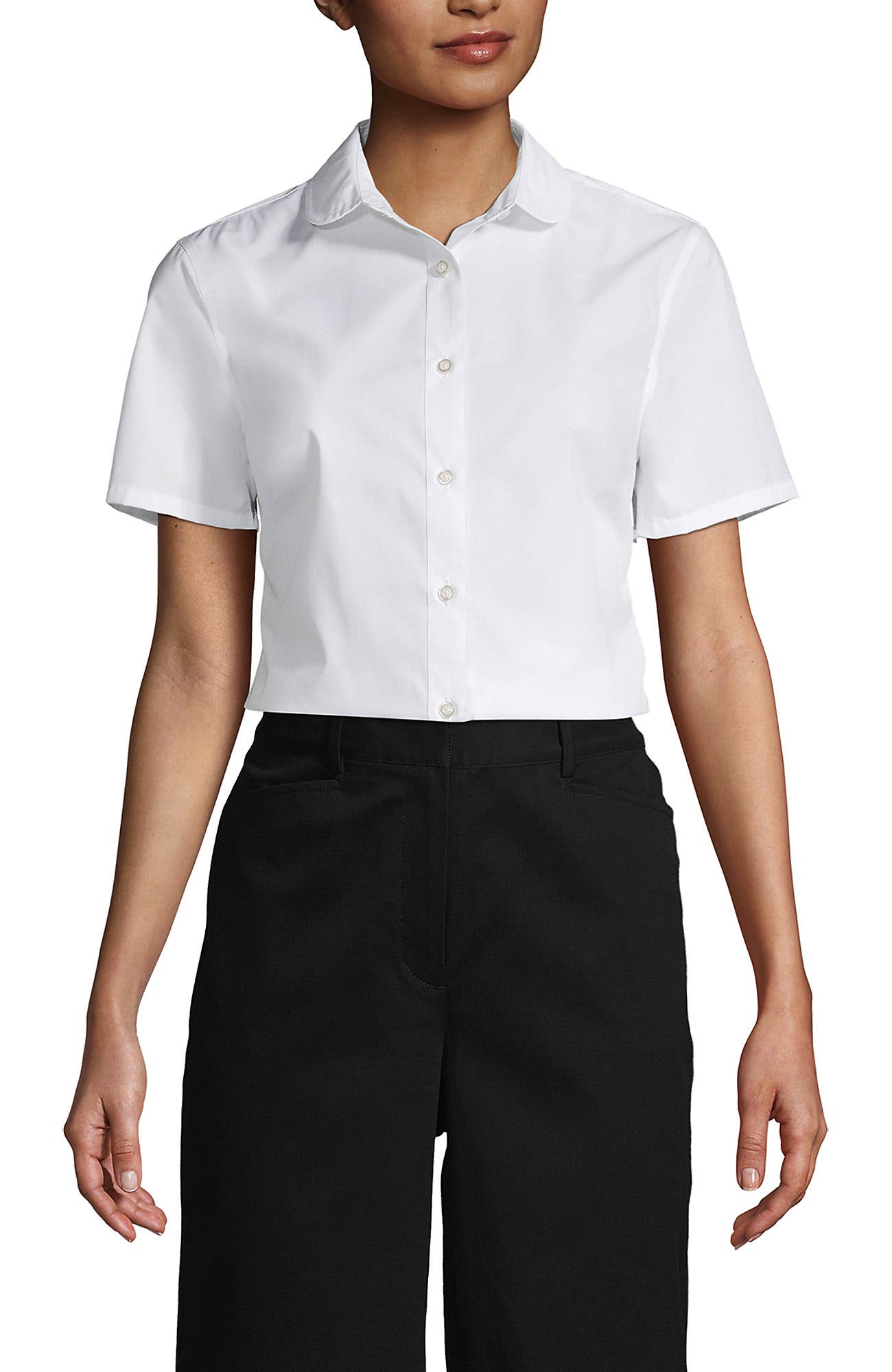 School Uniform Short Sleeve Peter Pan Collar Broadcloth Shirt
