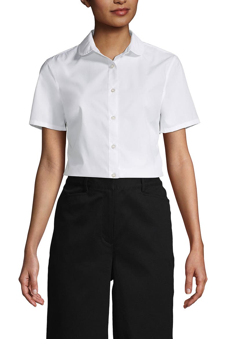 School Uniform  Short Sleeve Peter Pan Collar Broadcloth Shirt, Main, color, White