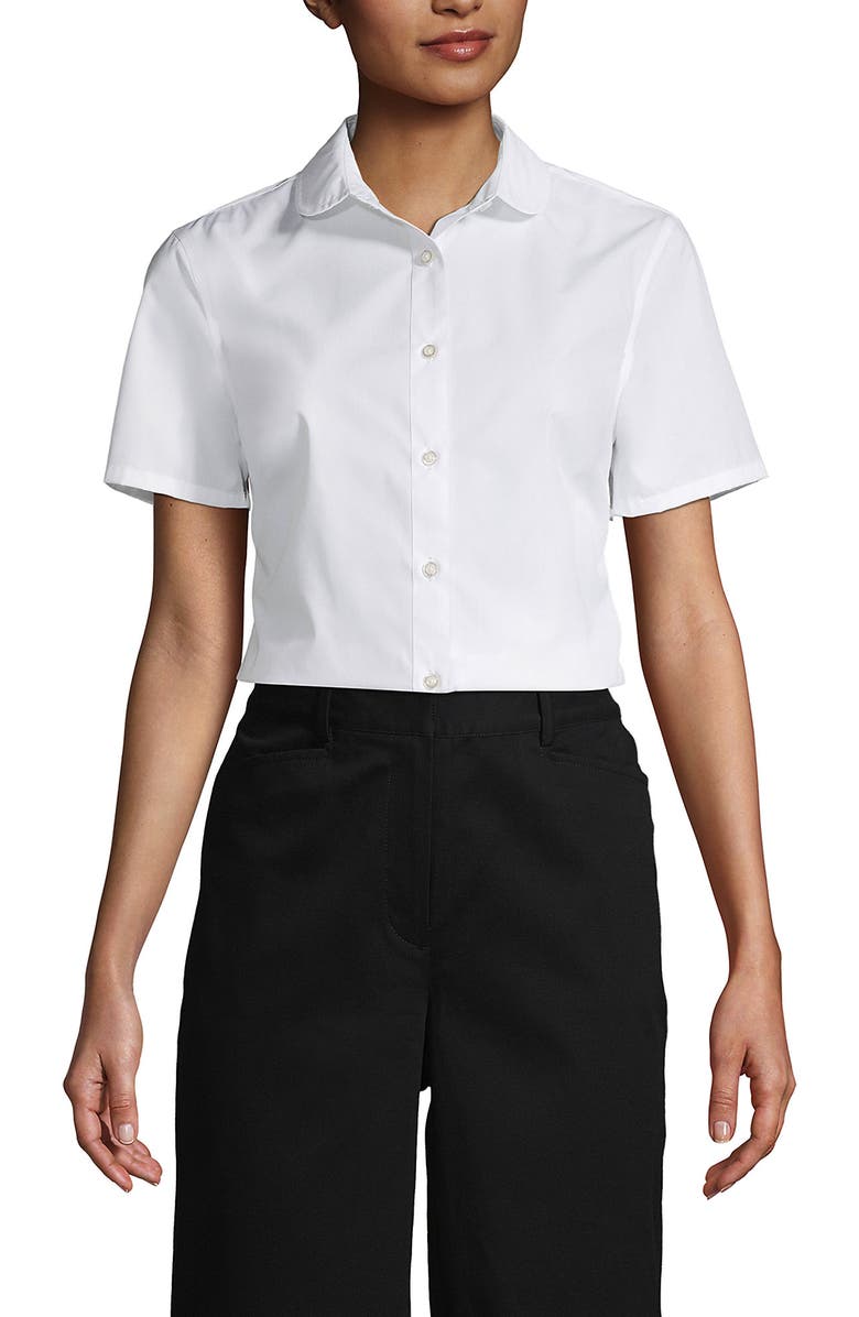 Lands
 End School Uniform  Short Sleeve Peter Pan Collar Broadcloth Shirt, Main, color, White