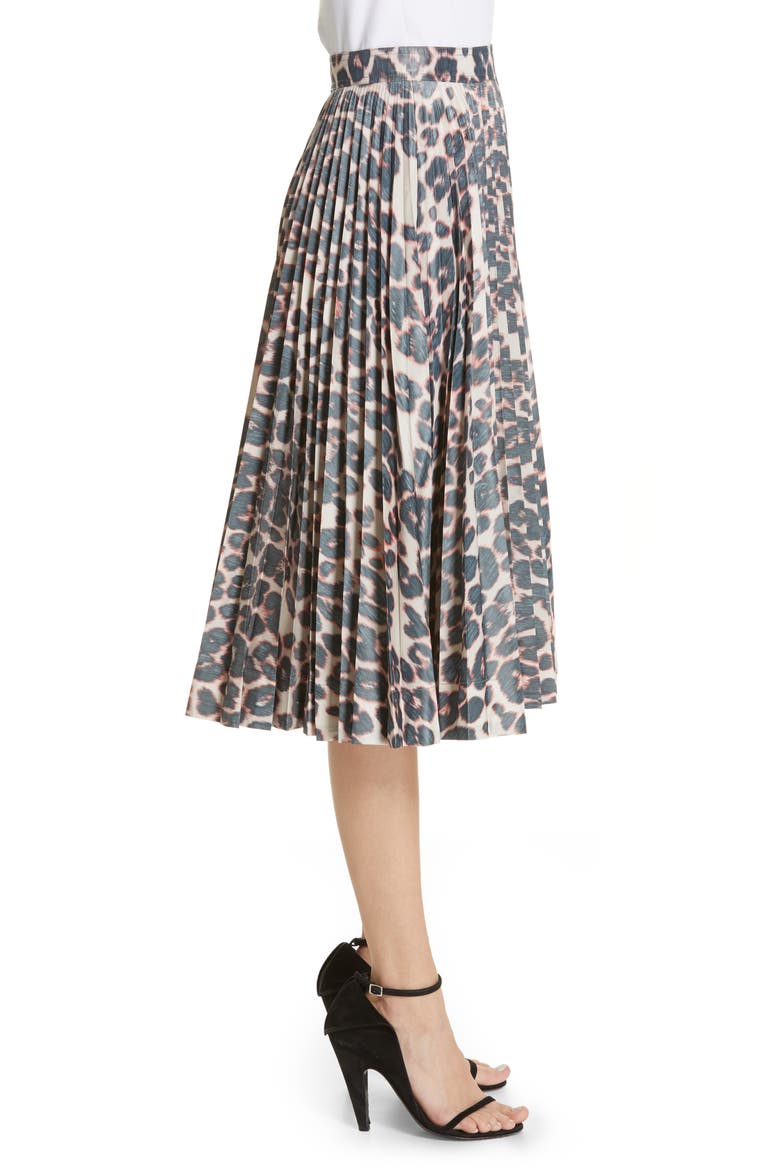 Panther Print Pleated Taffeta Skirt, Alternate, color, ELECTRIC PANTHER