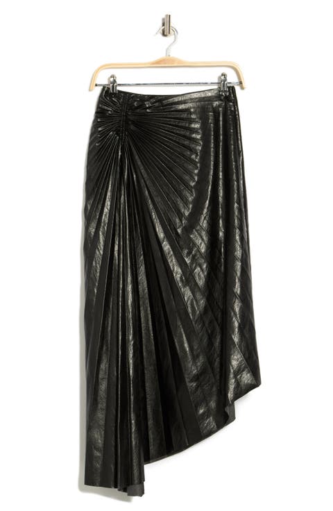 Tracy Asymmetric Pleat Faux Leather Skirt