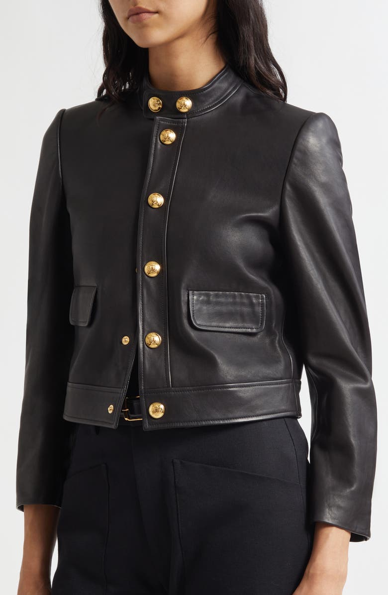 Nili Lotan Hadley Crop Leather Jacket, Alternate, color, Black