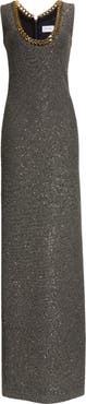 ST. JOHN Sequin Embellished Shimmer Tweed Column Gown