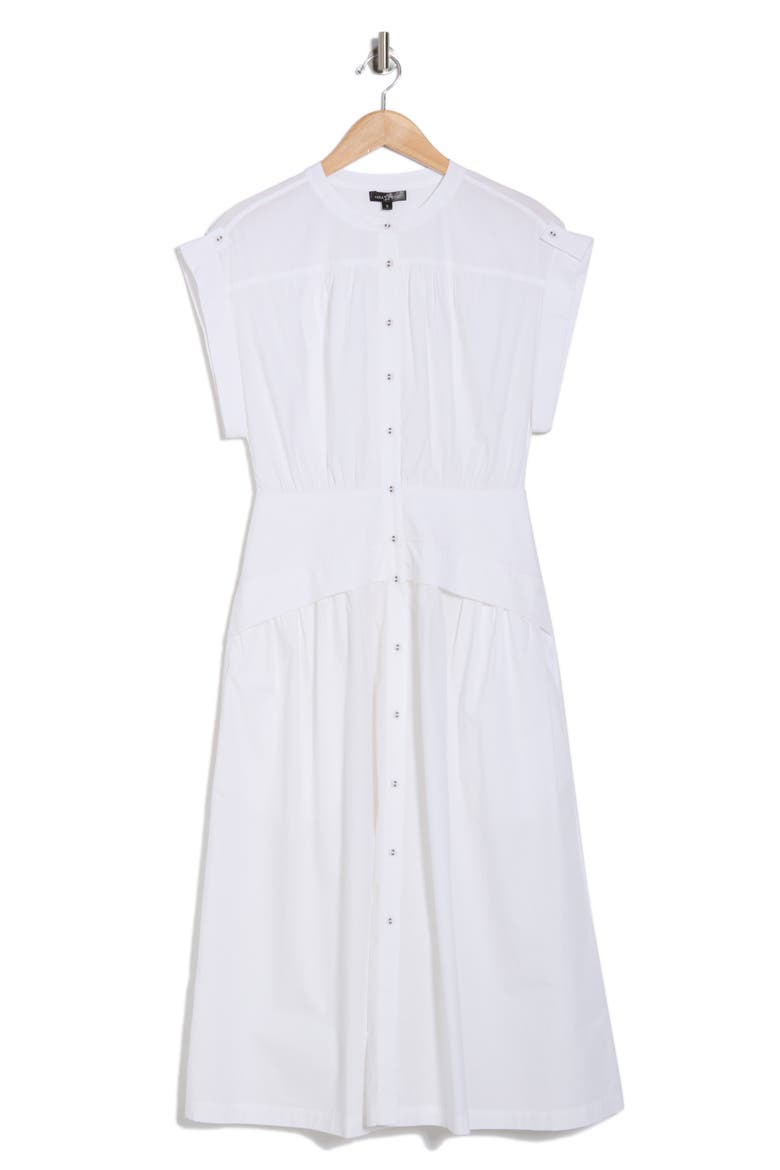 Cuffed Cap Sleeve Cotton Fit & Flare Dress, Alternate, color, WHITE