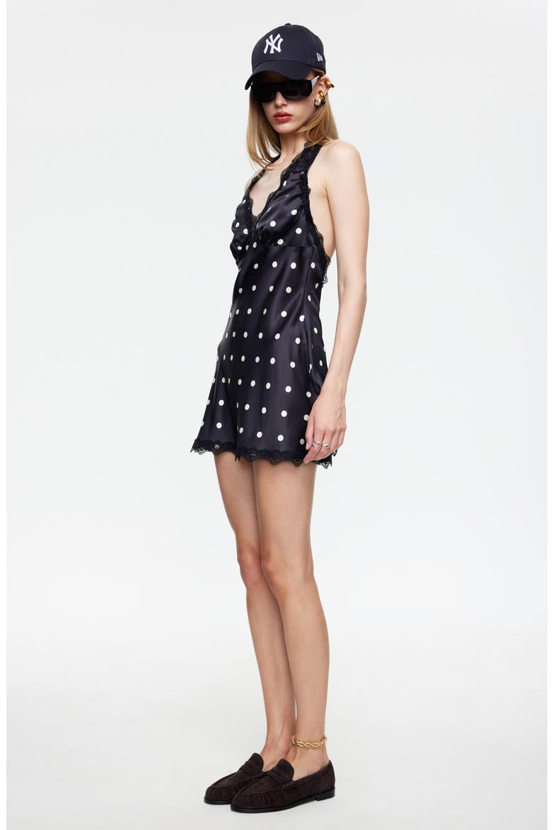 Stars Align Polka Dot Lace Trim Halter Minidress, Alternate, color, NOIR POLKA