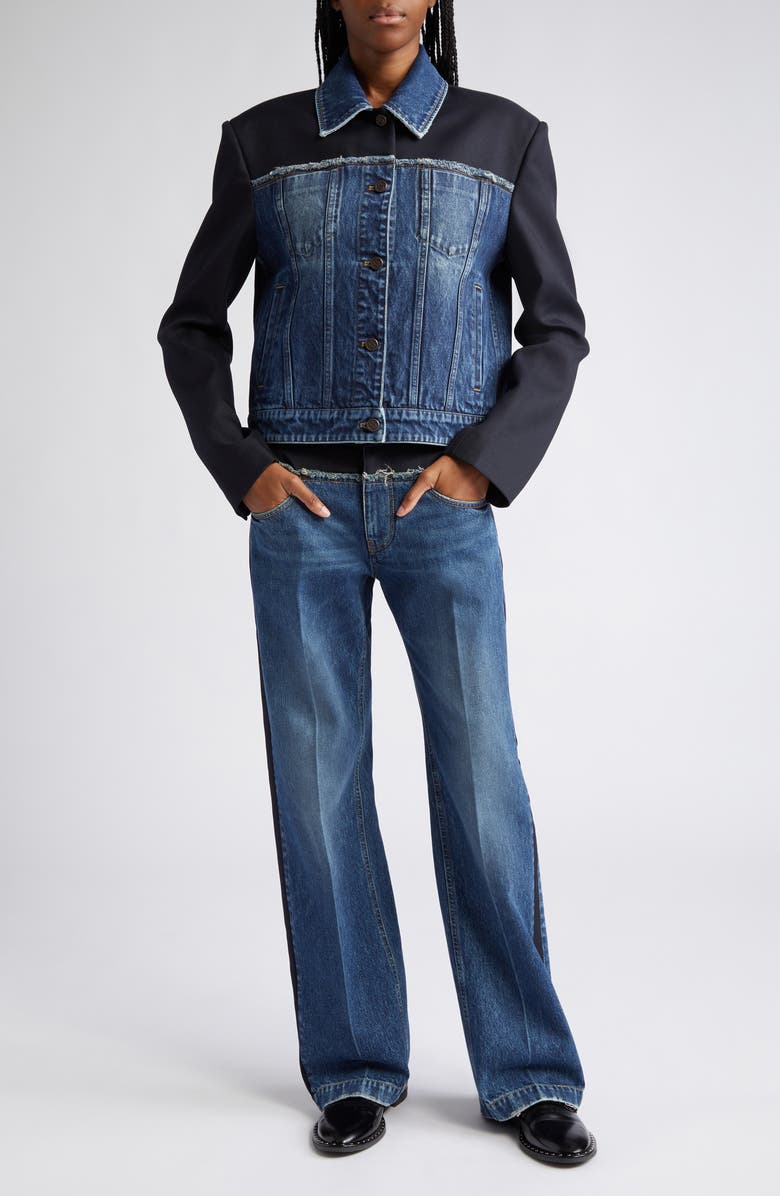 Stella McCartney Mixed Media Denim & Twill Trucker Jacket, Alternate, color, 