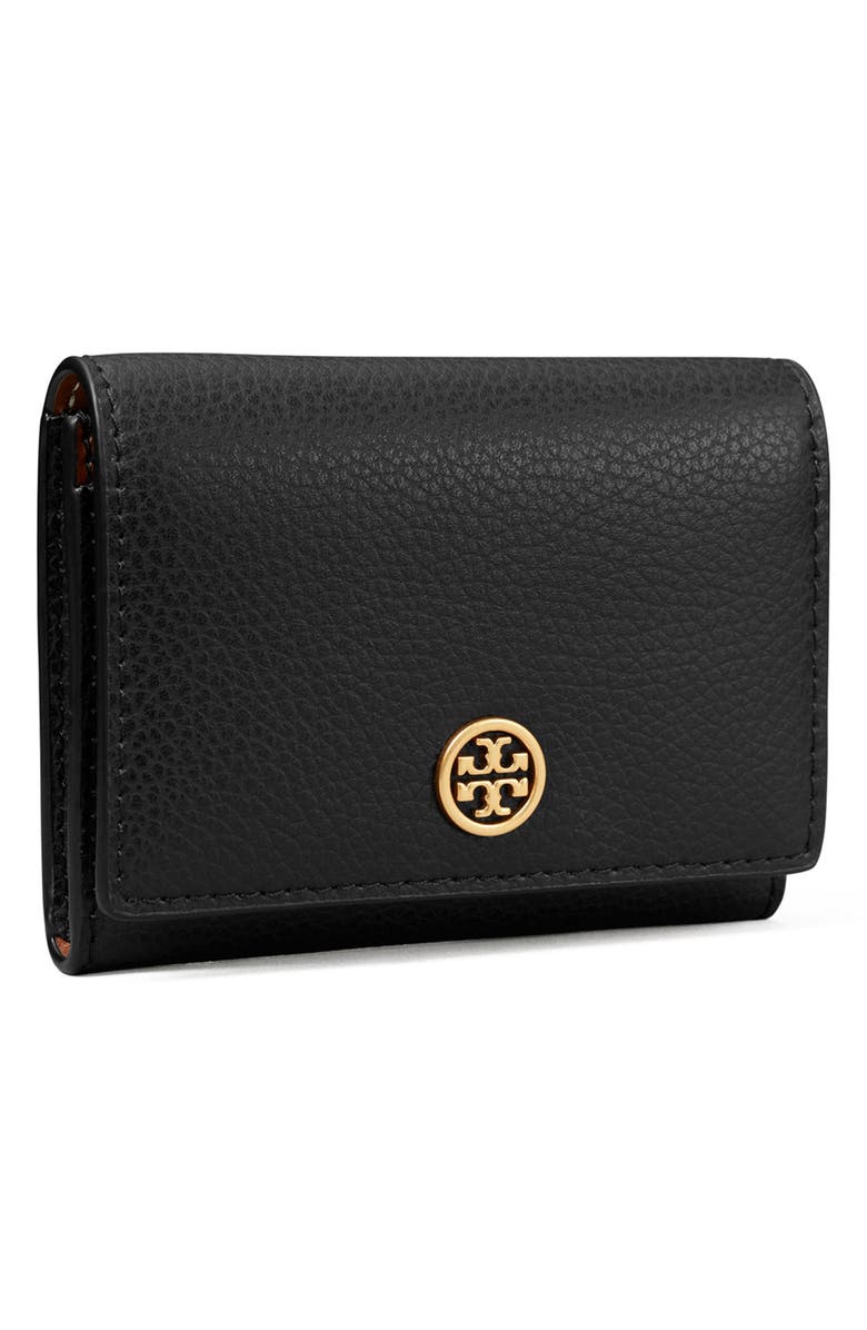 Tory Burch Robinson Leather Bifold Card Case, Alternate, color, Black