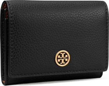 ☆☆Tory Burch☆☆ 24SS Logo Robinson Card Wallet Black 8407 Robinson Pebbled Top-Zip Card Case: Women's Designer Card