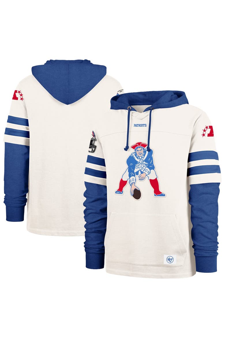 Men's '47  Cream New England Patriots Split Zone Cornerback Duo Lacer Hoodie, Main, color, Cream