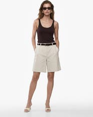 Koton Linen Blend Pleated Mid-Rise Tailored Shorts with Belt