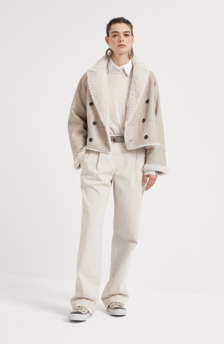 Brunello Cucinelli Cashmere and silk sweater with shiny sleeve trim, Alternate, color, 