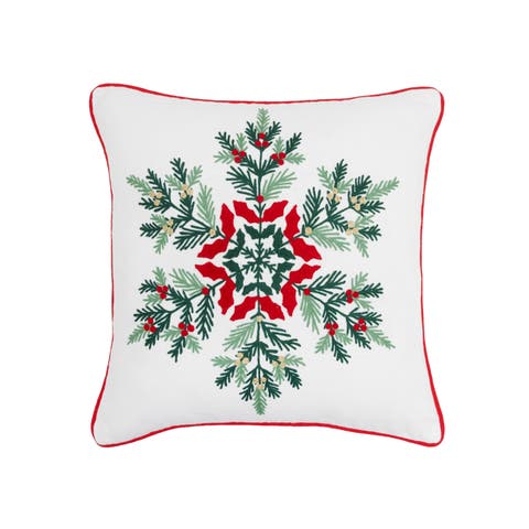 Botanical Snowflake with Berries Christmas Throw Pillow 18" x 18"