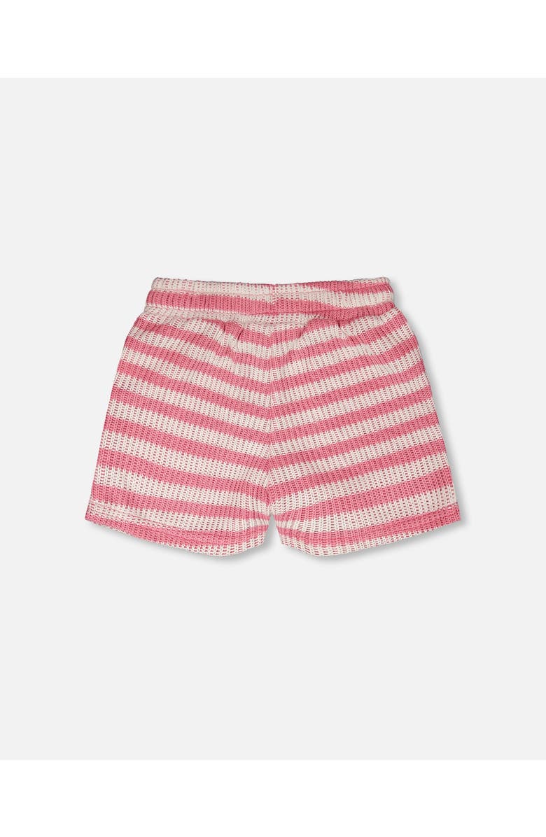 Deux par Deux Elastic Waist Scoop Pockets Striped Shorts, Alternate, color, Pink & White Stripes