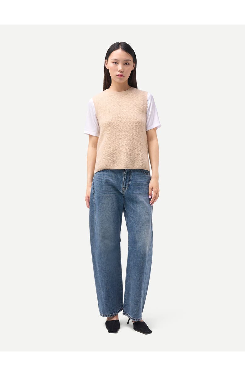 Gobi Cashmere Ajour Knit Crewneck Cashmere Vest, Alternate, color, Beige