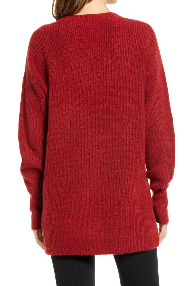 Cozy V-Neck Tunic Sweater, Alternate, color, RED CHILI