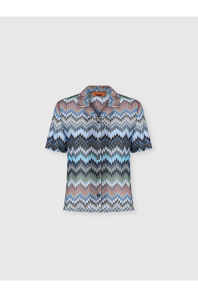 Bowling-style Shirt In Viscose Chevron With Snake Motif, Main, color, Multicoloured