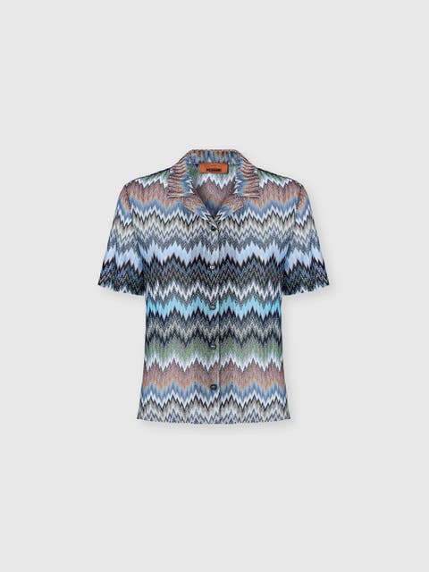 Bowling-style Shirt In Viscose Chevron With Snake Motif