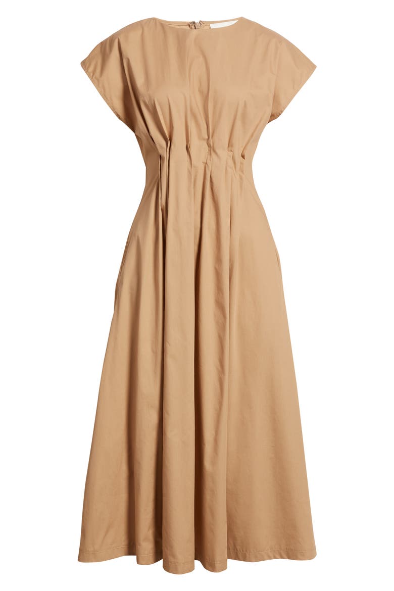Gathered Waist Cotton Midi Dress, Alternate, color, SAND