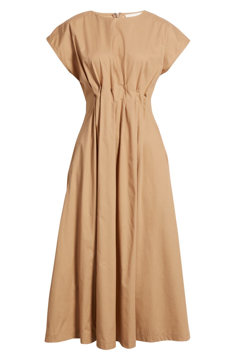 FREEMARKET Gathered Waist Cotton Midi Dress, Alternate, color, Sand