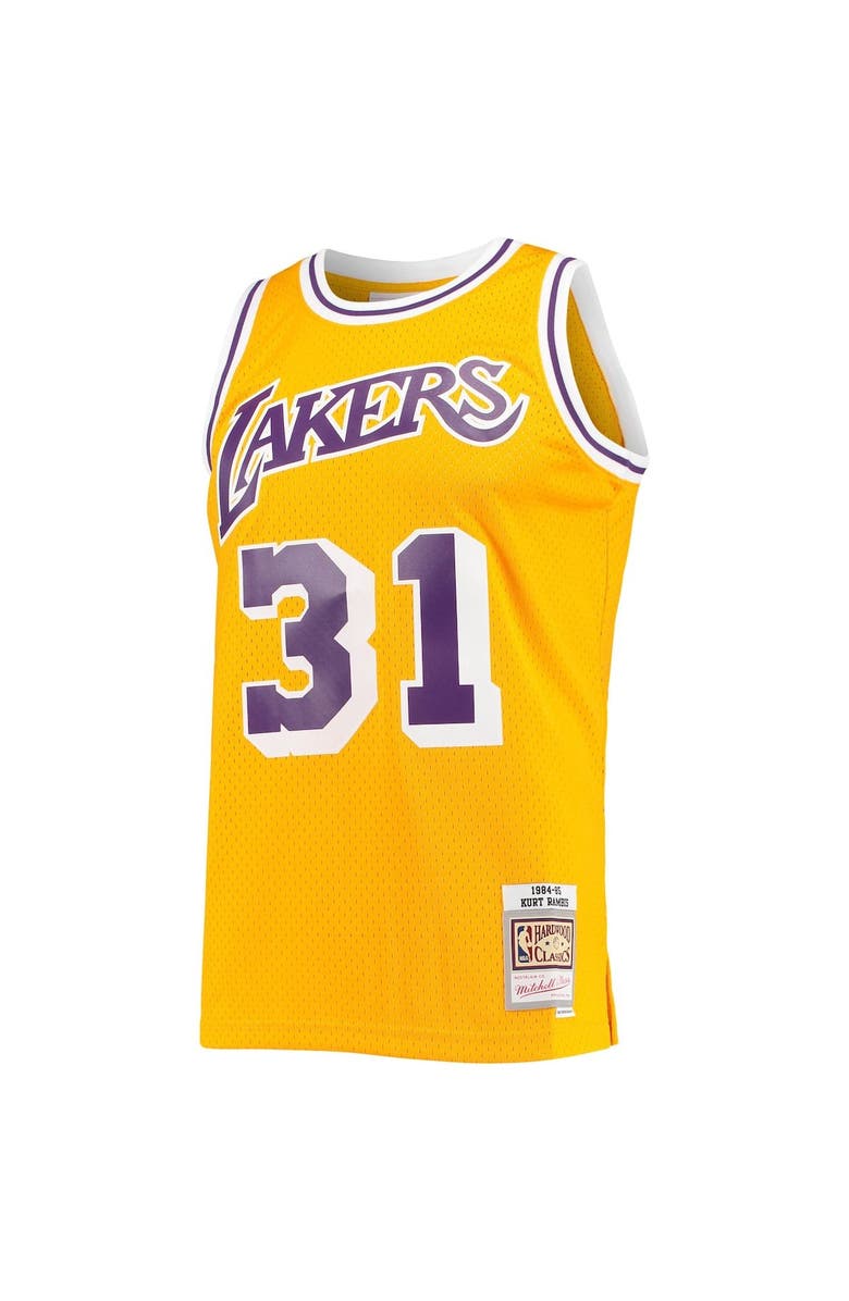 Mitchell & Ness Men's Mitchell & Ness Kurt Rambis Gold Los Angeles Lakers 1984/85 Swingman Jersey, Alternate, color,
