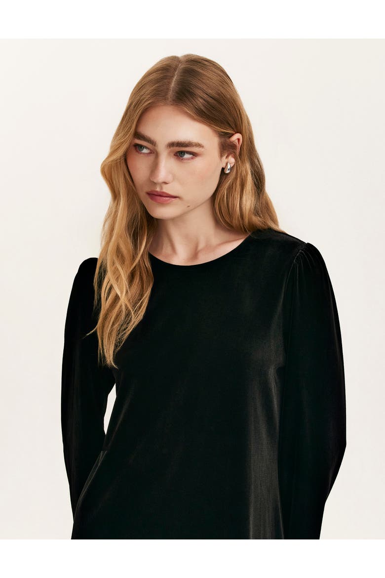 Hattie Velvet Round Neck Short Dress, Alternate, color, Black