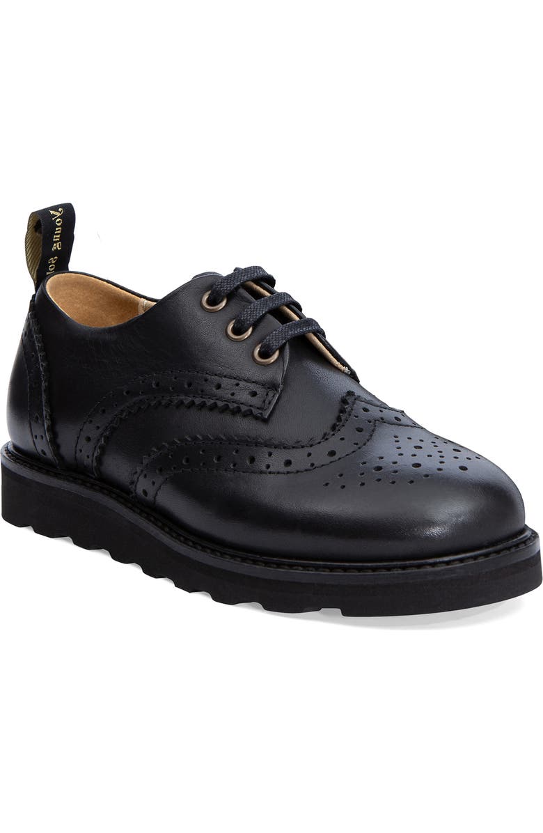 Young Soles Brando Kids Brogue Shoe, Main, color, All Black