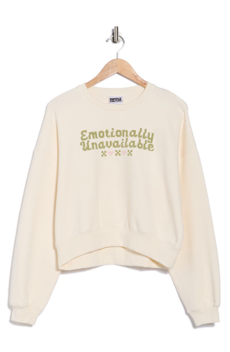 Ripple Junction Emotionally Unavailable Sweatshirt, Alternate, color, Cream