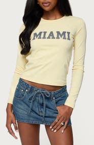 EDIKTED Miami Long Sleeve Graphic T-Shirt