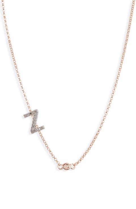 Bezel Diamond Initial Chain Necklace - 0.2ct.
