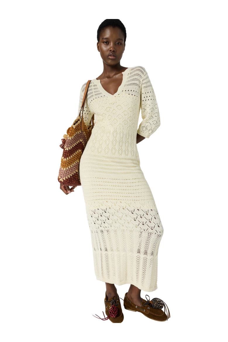 Riana Crochet Maxi Dress, Alternate, color, Ecru