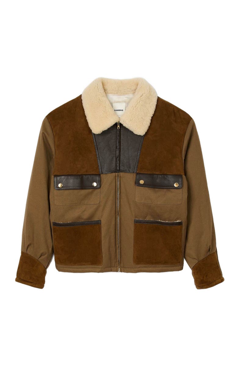 SANDRO Shearling collar jacket, Alternate, color, 
