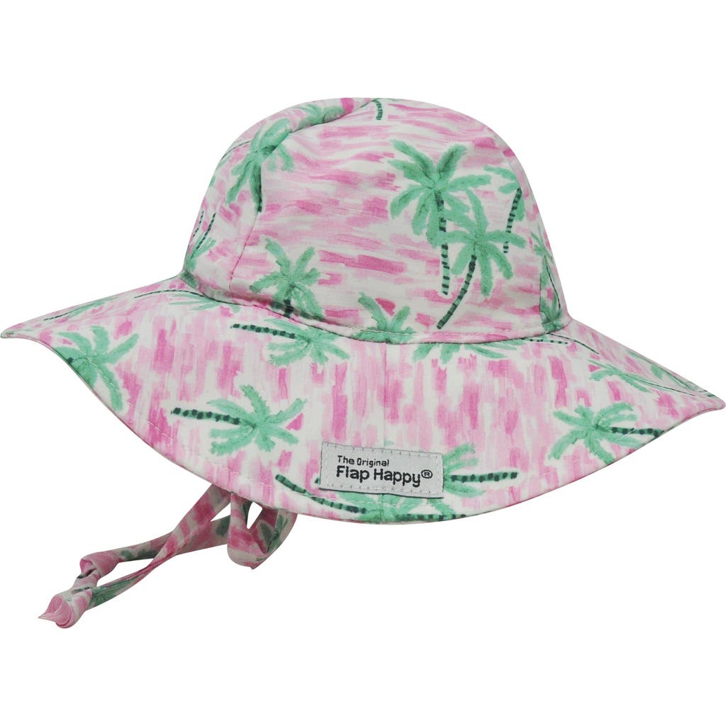 Flap Happy Girls UPF 50+ UV Blocking Wide Brim Floppy Sun Hat in Artsy Palms Pink at Nordstrom, Size Large