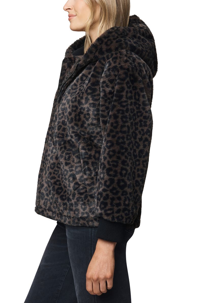 Splendid Lucia Faux Fur Hooded Jacket, Alternate, color, Brown Leopard Print