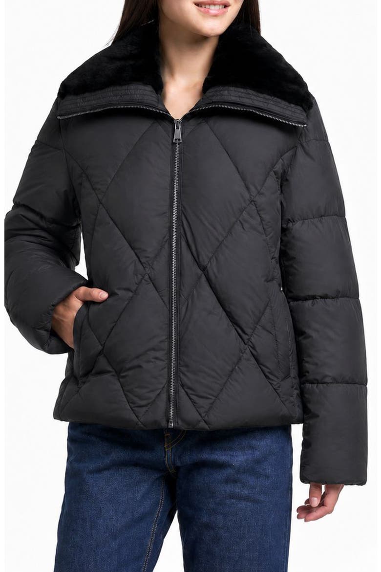 Genuine Shearling Collar 700 Fill Power Down Jacket, Main, color, BLACK
