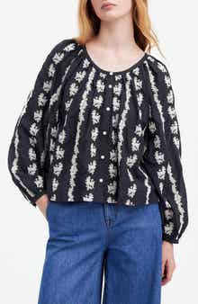 Madewell Embroidered Puff Sleeve A-Line Top