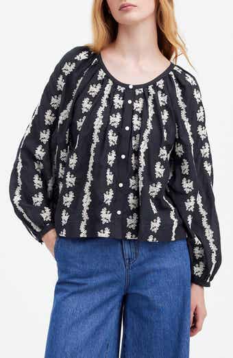 Madewell Embroidered Puff Sleeve A-Line Top
