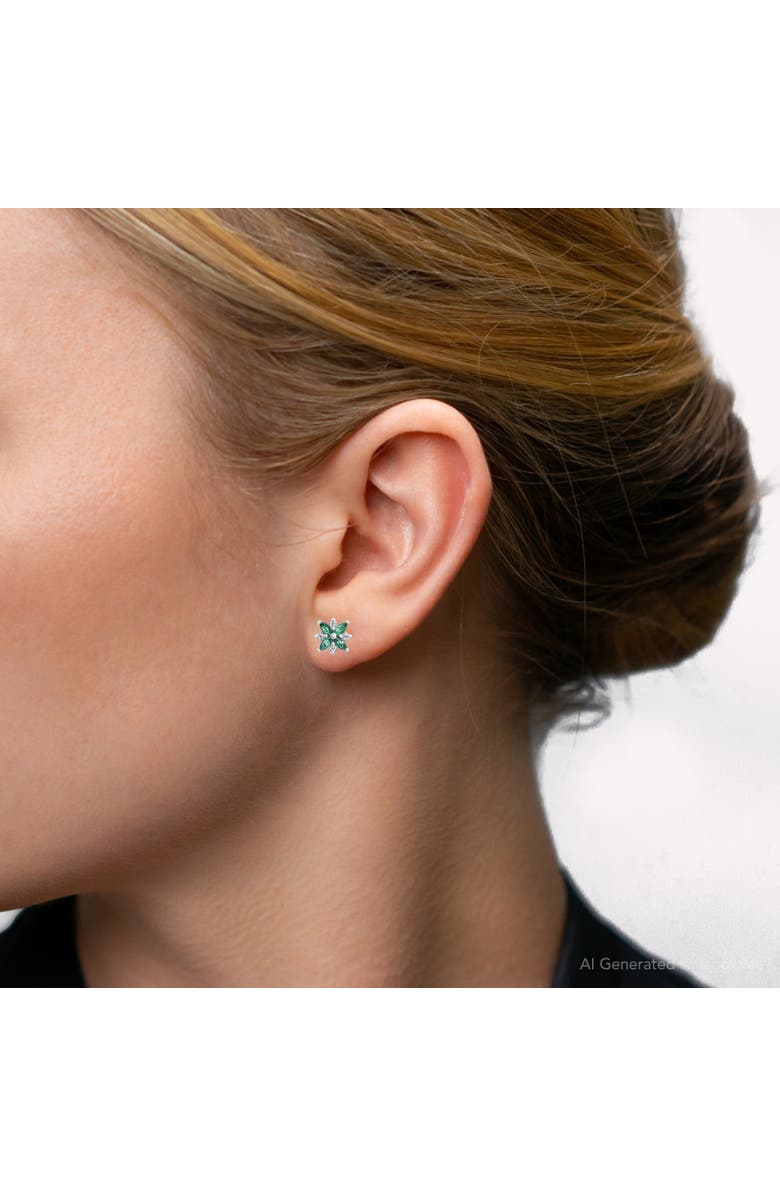 Bliss Diamond .60Ct Petal Green Emerald Diamond Earrings 14k Gold Lab Grown Studs, Alternate, color, 14K White Gold