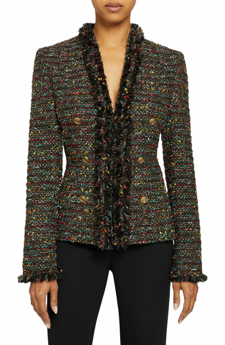 Santorelli RITA Tweed Jacket with Fringe Detail and Accent Buttons, Main, color, 