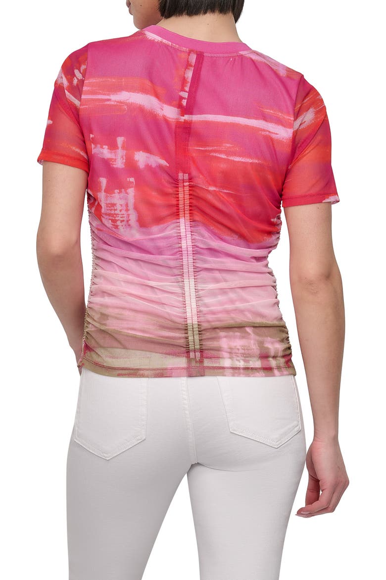 Print Ruched Mesh Top, Alternate, color, BRUSHED SKYLINE